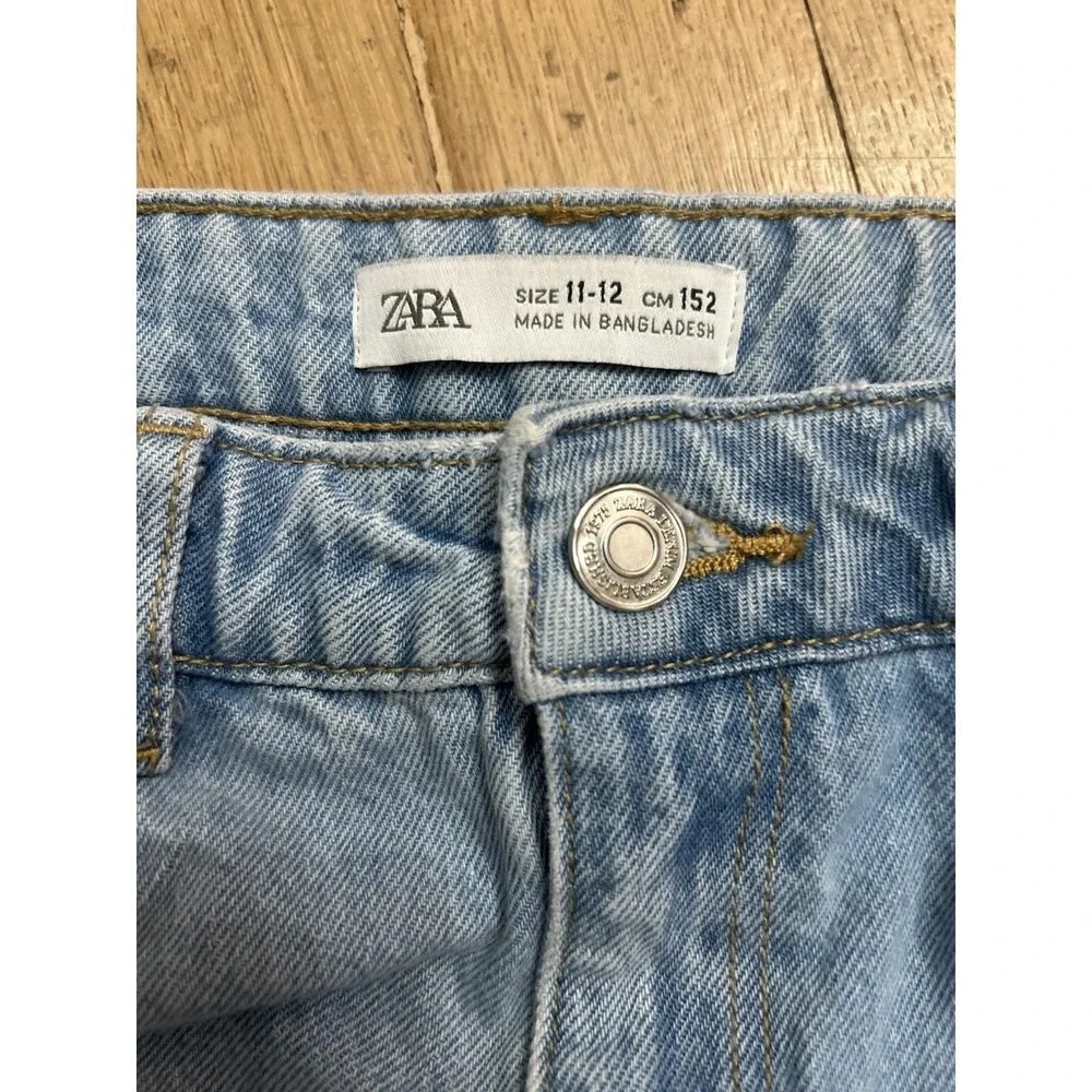 Zara Girls Wide Leg Jeans Size 11/12 Flower Light Denim Cute